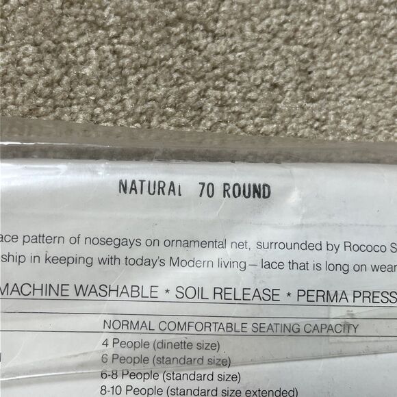 VTG NIP Quaker Mayfair 70” ROUND Lace Tablecloth Natural Ivory Made In USA‎ - Picture 4 of 6